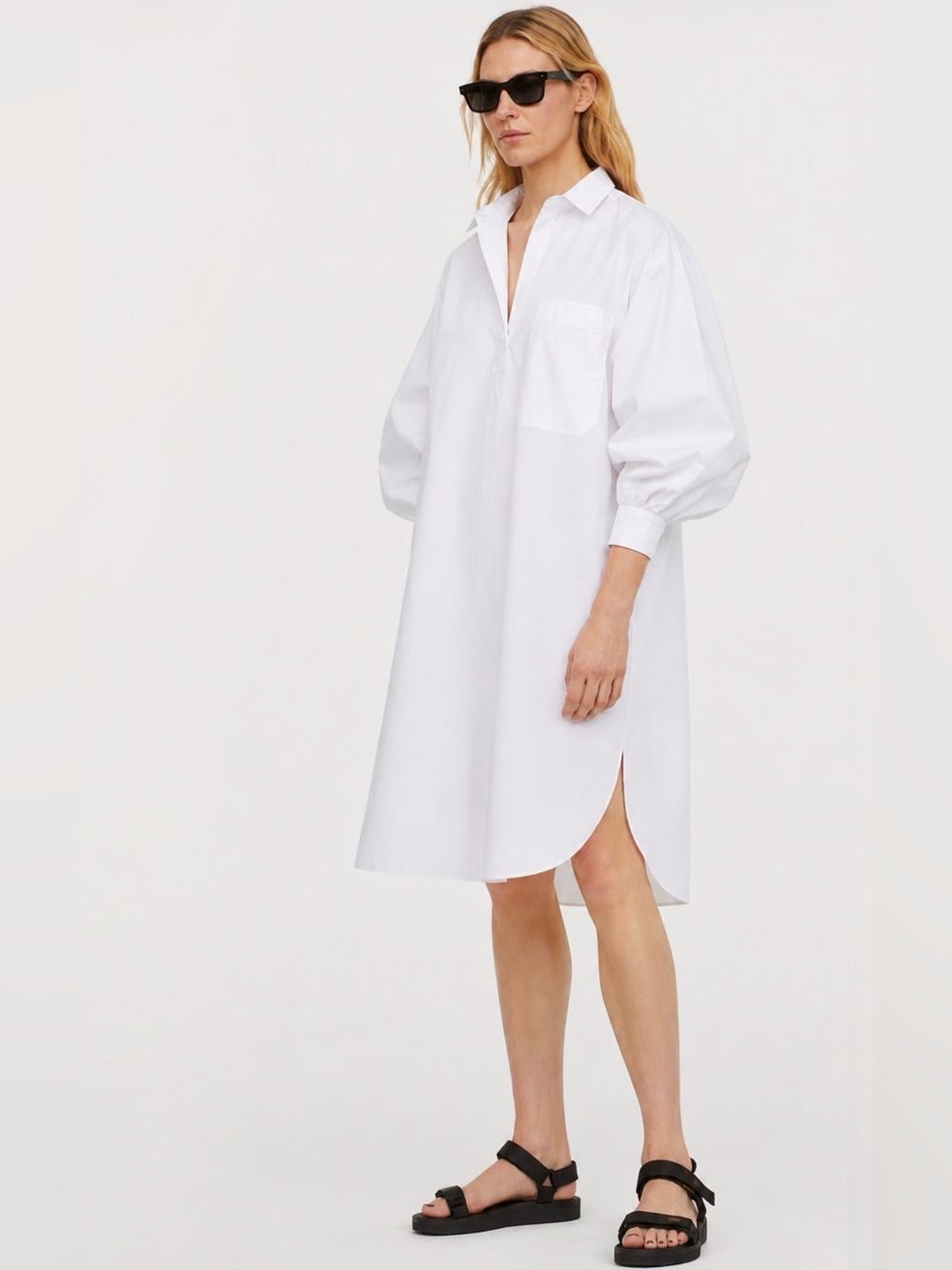 H&M oversized white cotton poplin shirt dress